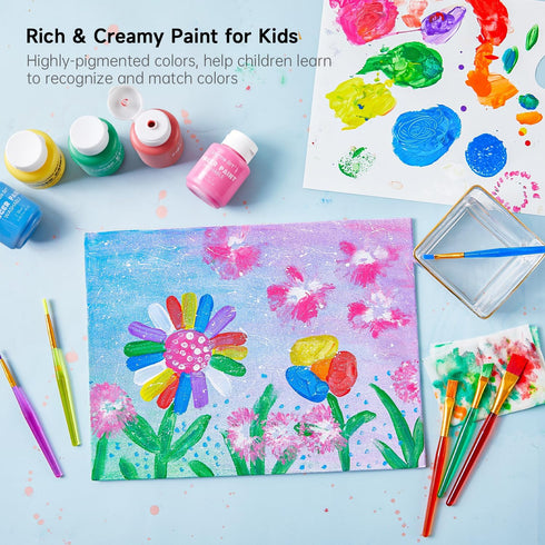 Set, 53 14 (2 oz), Shuttle Art Washable Finger Paint PCS with Colors fl Paint Brushes, Sponge, Palette, Non-Toxic