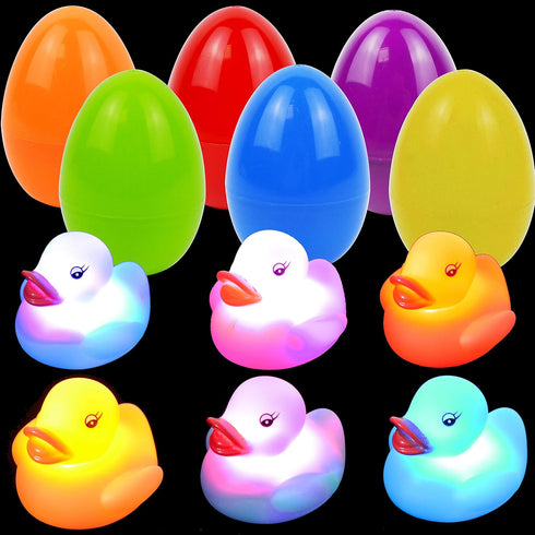 6 JOYIN Pcs Pre-Filled Easter Eggs with Light-up Floating Duck Bath Toys for Kid Toddlers Easter Eggs Hunt, Basket
