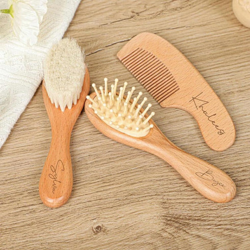 ZYMECH 3Pcs Set Set Personalised Baby Hairbrush & Comb Custom Engraved Baby Brush and Comb for Girls Personalized