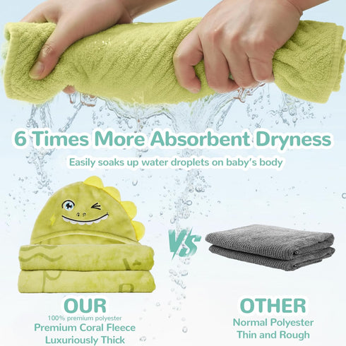 2-Pack Set (0-5 HECCEI Toddler Hooded Bath Towels Dinosaur & Elephant Large Plush Baby Bath Wraps Fun Animal Beach