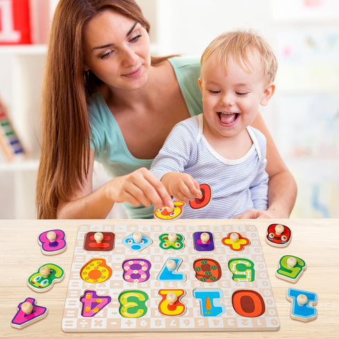 1-3, 6XSET 2-4 2 3 SYNARRY Wooden Puzzles for Toddlers Puzzles for Toddlers with Rack, Learning Alphabet Number Animal