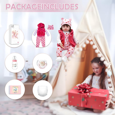 18 inch Set 3+ CHAREX Realistic Baby Doll - Reborn Baby Dolls Girl Lifelike Newborn Baby Real Life Baby Dolls Reborn