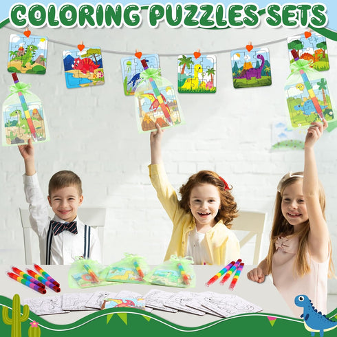 Fullhawl 12 Sets 12 12 Dinosaur Puzzles for Dinosaur Theme Color Your Own Puzzles DIY Dino Jigsaw Crafts with Stackable