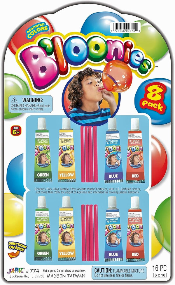 JA-RU Bloonies Magic Plastic Bubbles Balloons Variety Pack, 8 Tubes, Kids Super Elastic Party Favors