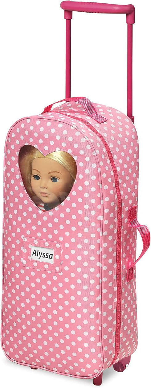 Badger Basket 3-in-1 Doll Trolley Travel Carrier with Rocking Bed and Bedding for 18 inch Dolls - Pink/Polka Dot