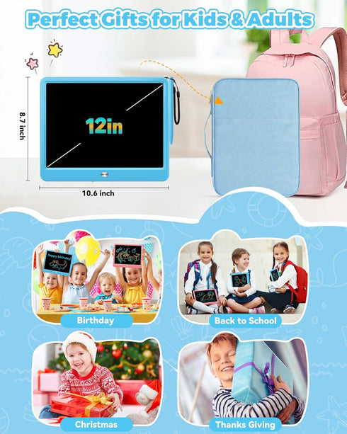 KOKODI 12 Inch LCD Writing Tablet - Erasable Doodle Board for Toddler Drawing, Car Travel School Games for Kids