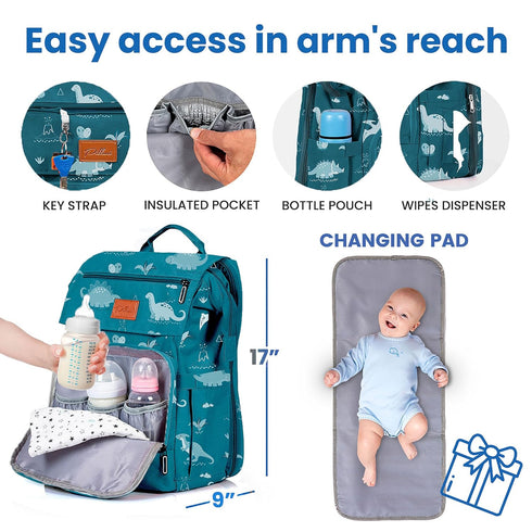 Backpack 16 PILLANI Baby Diaper Bag - Large Waterproof Travel Diaper Bag for Boys & Girls, Organizer Pockets