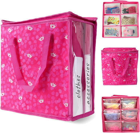 Primo Lines Doll Clothes & Accessories Storage Organizer 3 Pink Stackable Bags