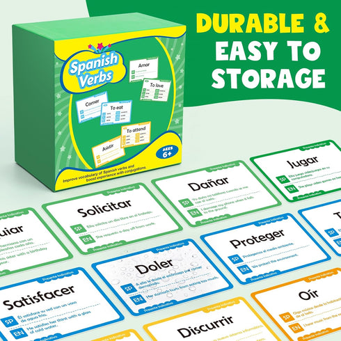 Edulok 280 Spanish Flash Cards for Kids, Spanish Verb Conjugation Book Flashcards, Learn Spanish for Adult Beginners