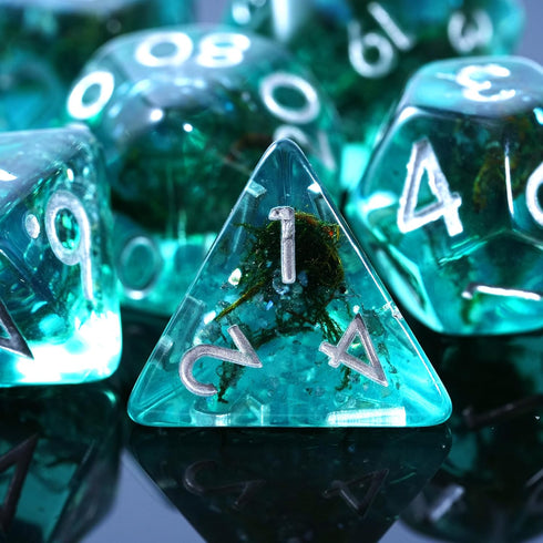 Ocean Moss DND Dice Set: Unique Aquamarine Resin Polyhedral Dice for D&D and Pathfinder