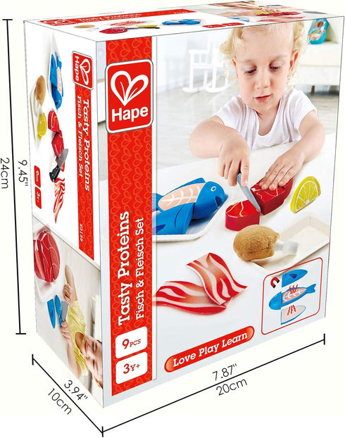 Hape Tasty Proteins Set | Wooden Pretend Play Food Set for Kids, Multicolor Cooking Ingredients