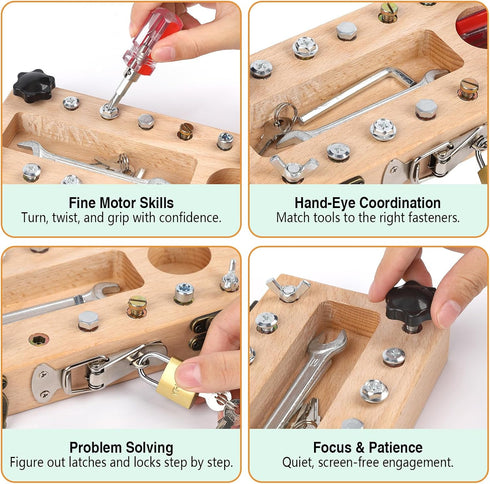 Sproutpia Set 3 Screwdriver Board Montessori Toys for Year Old,Wooden Screw Driver Activities Board, Fine Motor Skills