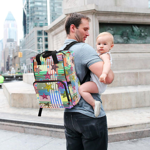 YANENDIE Backpack, Backpack Backpack Colorful Starfish Diaper Bag Unisex Travel Baby Diaper Bags with Stroller Straps