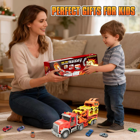 3, 4, 5, 6, 7, 8 6 Truck Car Toys for Years Old Kids, Carrier Truck Race Track Toys, Foldable Transport Car Toys