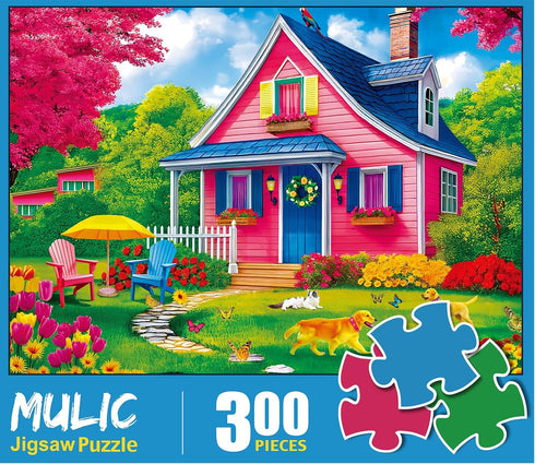 300 Piece Jigsaw Puzzle - The Charming Pink Courtyard House for All Ages