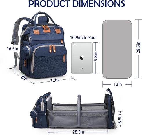 CESAILT Diaper Bag with Changing Station, Travel Diaper Bag Mosquito Net, Waterproof, Insulated Bottle Pockets