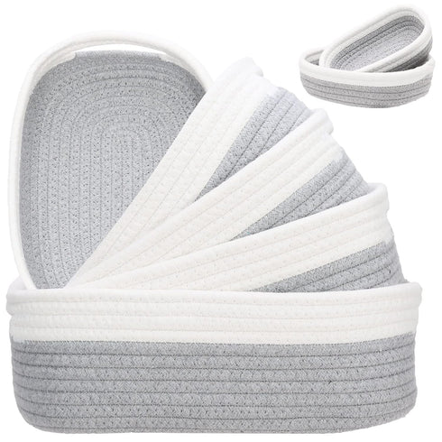 HLWDFLZ 7 Set Piece Cotton Rope Woven Basket - Small Basket for Baby Nursery, Pets, Montessori, Dog & Cat Toy Boxes