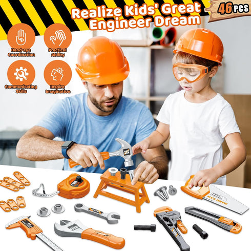 Set 46 3,4,5,6,7,8, Set Kids Tool PCS, Christmas Birthday Gifts for Kids Ages Toddler Tool with Portable Tool Box