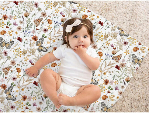 Buerhanerry 30"x40" Wildflower Butterfly Baby Blanket for Girls, Soft Double Layer Minky with Dotted Backing, Flower