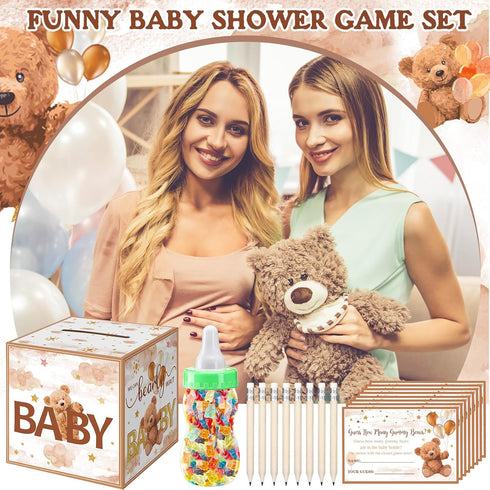 82 Pcs Baby Shower Games, Guess How Many Bears with Game Box, Baby Bottle, Guessing Cards, and Pencils for Gender Reveal