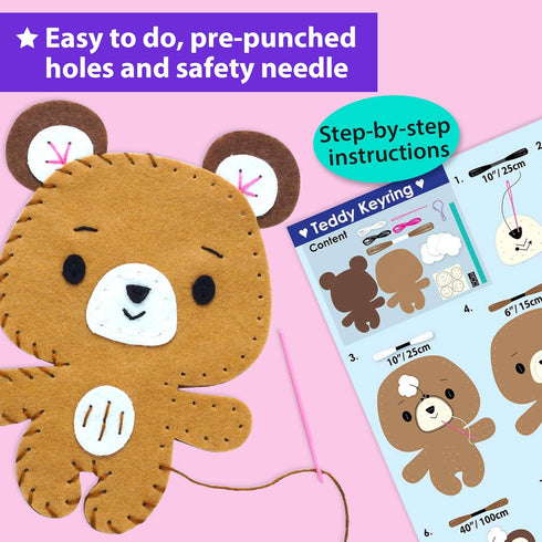 7 8 9 10 11 12 6 KRAFUN Unicorn Sewing Keyring Kit for Kids Age Learn Art & Craft, Includes Stuffed Animal Bear, Dog