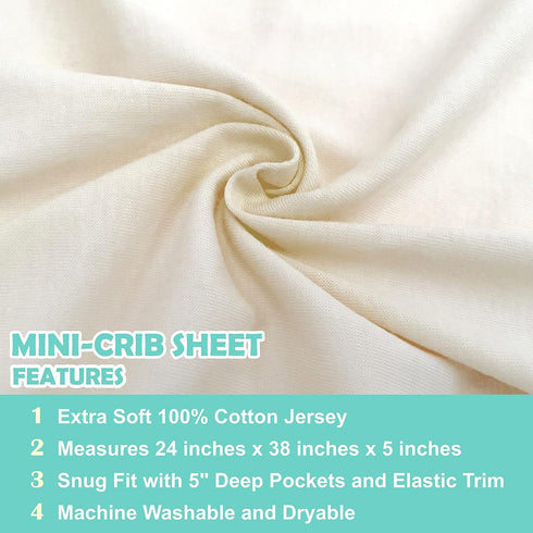 TL Care 100% 24" 38", Supreme Natural Cotton Jersey Knit Mini Crib Sheet, Cream, x Soft Breathable