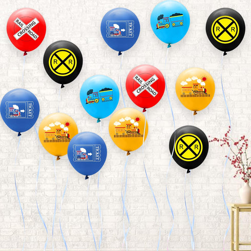 52 Set 12 Inches PANTIDE Pcs Railroad Crossing Train Balloons Latex Balloons Bouquet with Ribbon Railway Choo Choo