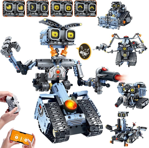 HiWEEGO Changeable LED Eyes Robot Building Set- 5 in 1 Remote &