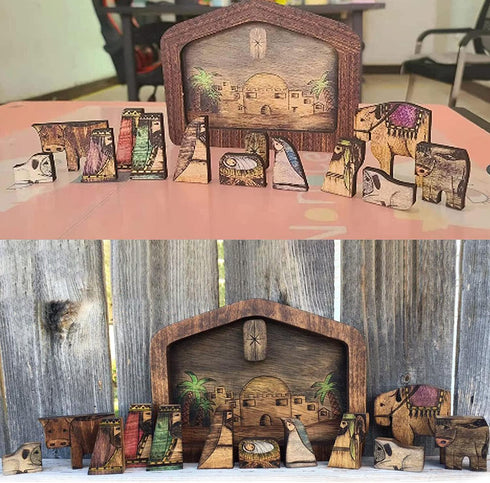 Wooden Jesus Nativity Puzzle Statue with Wood Burned Design, Educational Wooden Puzzles for Kids and Adults