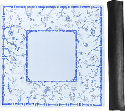TIASUSAN Large Blue Mahjong Mat (31.5 x 31.5) with Black Carrying Bag,
