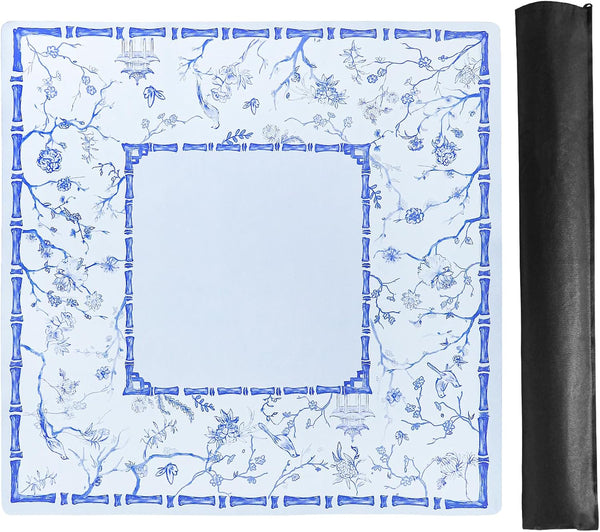 TIASUSAN Large Blue Mahjong Mat (31.5 x 31.5) with Black Carrying Bag,