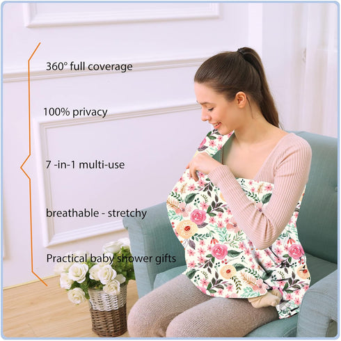Multi-use Nursing Carseat Canopy Breastfeeding Cover - Stretchy Car Seat Covers for Babies, Baby Shower Gifts (Pink