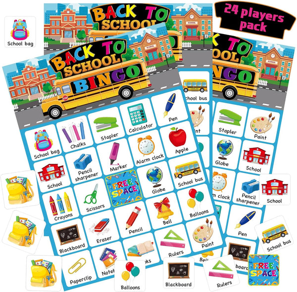Liliful 35 Pieces Back to School Bingo, 24 Players First Day of School Cards for Classroom Party Games