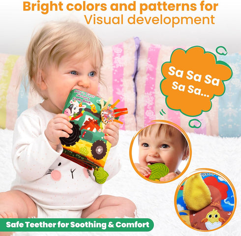 0-6 6-12 12-18 1 Tinsel Trends Baby Books Farm Animal Soft Cloth Busy Book Gifts for Babies Early Learning See Touch