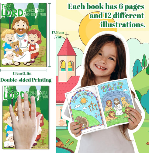 24Pcs Kalysky Christian Bible Coloring Books for Kids, Mini Religious Jesus Stories Booklet Bulk,DIY Art Drawing Book