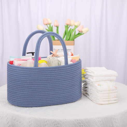 COMSE Large Diaper Caddy Organizer for Girl Boy, Cotton Rope Diaper Basket with Handles, Baby Shower Gifts, Folkstone