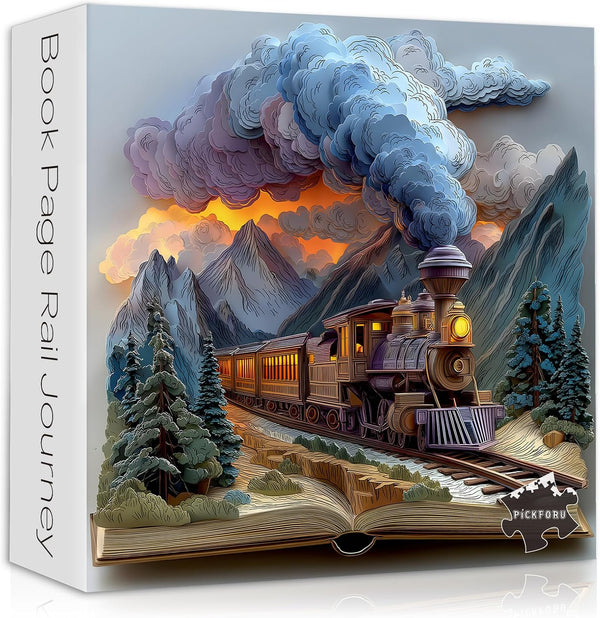 PICKFORU Train Book Puzzles for Adults 1000 Pieces, Fantasy Nature Landscape Aesthetic Art