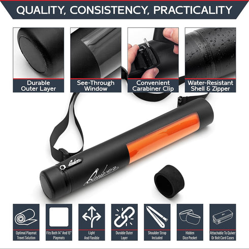 Quiver Time Black XL Orion Playmat Tube, TCG MtG Playmat Case with Waterproof Zipper, Fits 14" and 15" playmats
