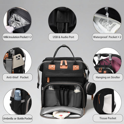 CESAILT Mommy Backpack Diaper Bag with Changing Station, Multifunction Travel Baby Bag, Waterproof Baby Tote, Large