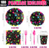 Yingzhao 180 Pcs Neon Birthday Party Paper Plates and Napkins Cups Supplies Disposable Glow Tableware Decoration Utensils Included for Glow in the Dark Party Decorations, Serve 30 Guests(Neon Party)