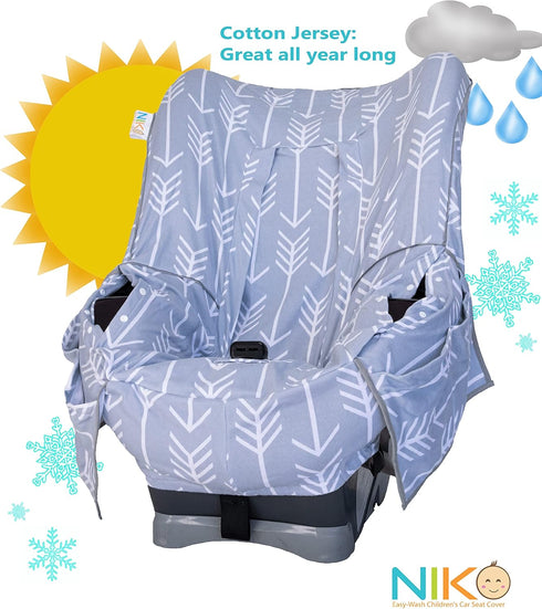 Niko Easy-Wash Children's Car Seat Cover & Liner - Cotton Jersey Gray & White Arrow Pattern - Universal FIT - Crash