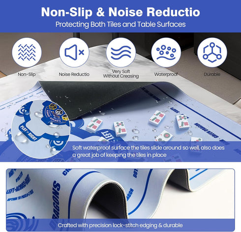 33"x33" 3 Mahjong Mat, Noise Reduction Non-Slip Mahjong Mat for Table, American Mahjong Table Mat with Rules (Carrying