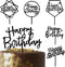 6-Pack Black Birthday Cake Topper Set, Double-Sided Shiny Acrylic Happy Birthday Sign for Party Decorations