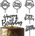 6-Pack Black Birthday Cake Topper Set, Double-Sided Shiny Acrylic Happy Birthday Sign for Party Decorations