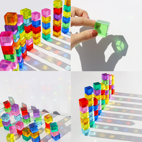 Rainbow Acrylic Gem Cubes Blocks - 40-Pcs Educational Sensory Training Crystal Toys for Color Learning