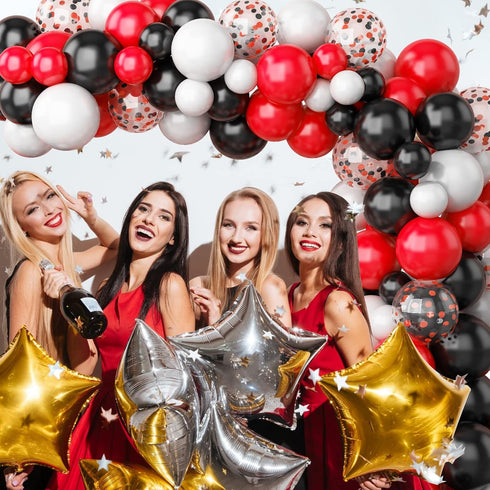 130PCS Red Black White Balloon Garland Arch Kit, 12 10 5 inch Balloons with Confetti for Baby Shower and Wedding