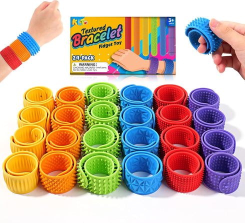 24 Pcs Fidget Toys Bulk for Kids: Textured Silicone Slap Bracelets, Classroom