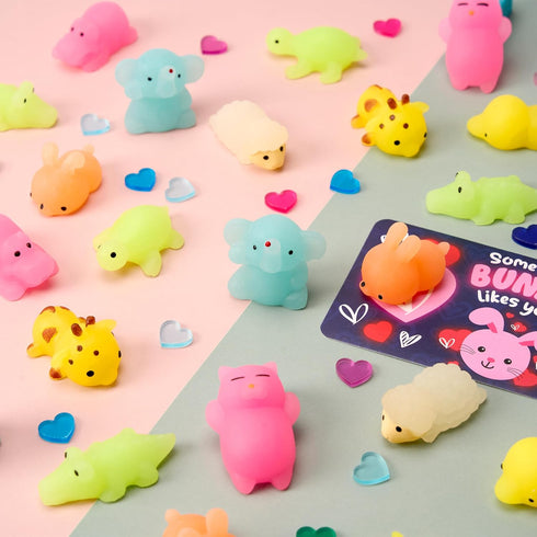 36 Packs 9 JOYIN Valentines Day Gift Cards with Glow in Dark Mochi Squishy Toys, Designs Stress Relief Fidget Toys