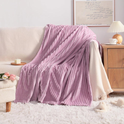 50X60 Inches 50"x60", NTBAY Plush Flannel Oversized Baby Blanket, Soft and Warm Toddler Blanket with Striped Texture