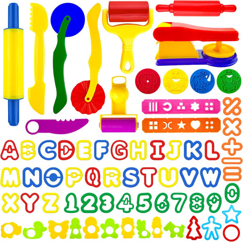 iShyan Dough Tools Play for Kids,70Pcs Basic Dough Play Toys Includes Roller,